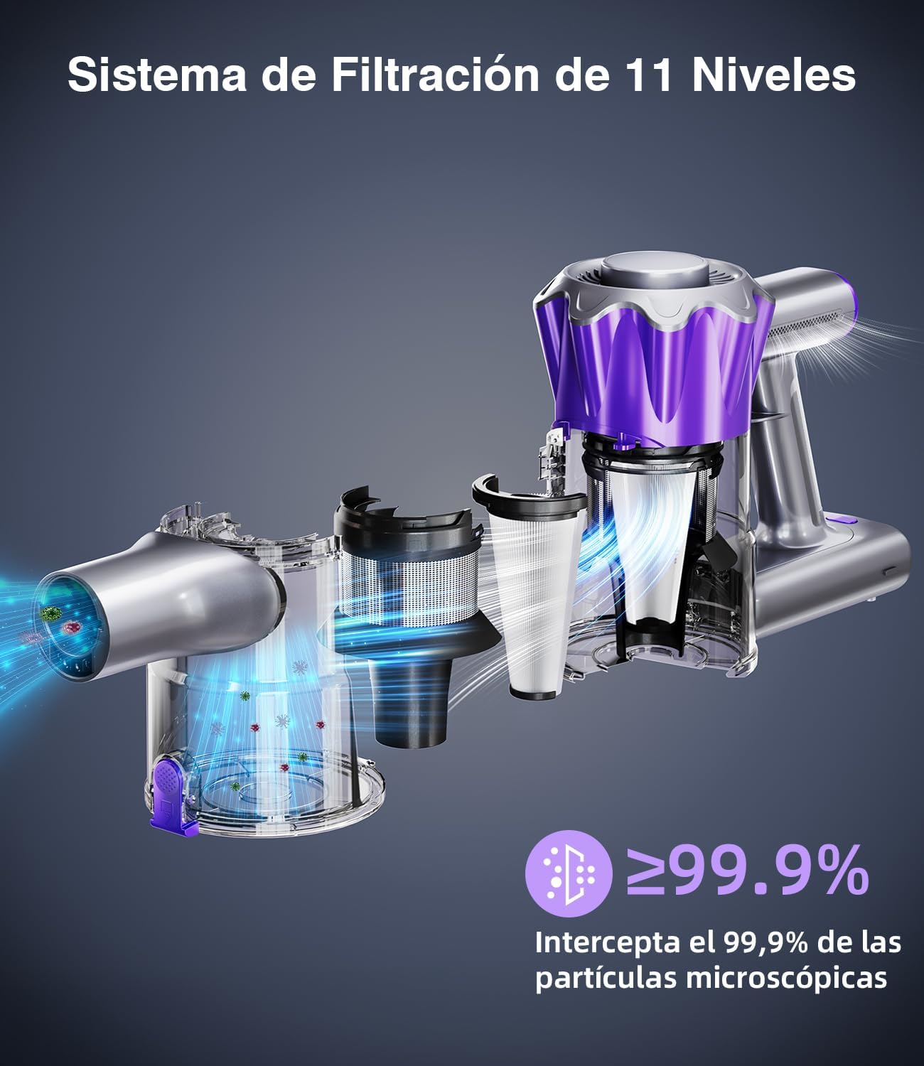 Tdyon Akku-Staubsauger 40 kPa/450 W, leistungsstark bis zu 50 Minuten, mit Smart-Display und Anti-Verwicklungs-Bürste, für Teppiche, Tierhaare, Böden und Sofas [Energieeffizienzklasse A+++]