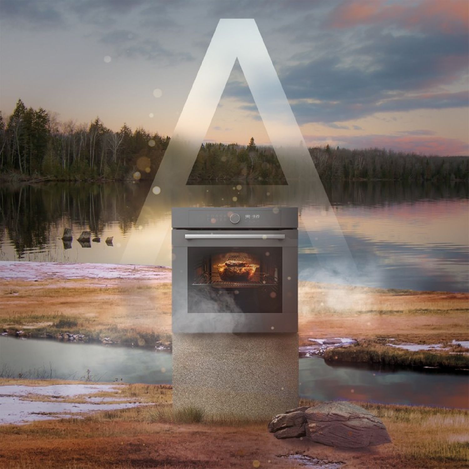 Einbau-Heißluftfritteuse, Glasgrau, 81 l Fassungsvermögen, 11 Funktionen mit Airfryer Master, Pizza Master, Dampfgarer-Funktion und Dampfgarer-Funktion