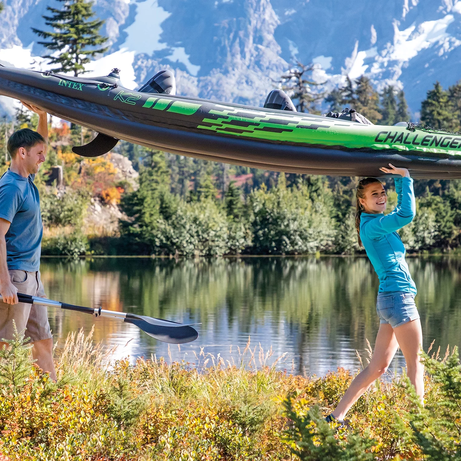 2025 Intex Challenger K2 oppustelig kajak med pagajer og håndpumpe
