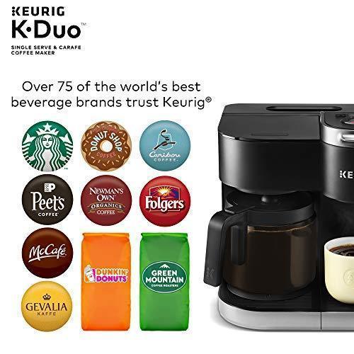 Cafetière Keurig K-Duo 1 tasse et 12 tasses avec filtre, compatible avec les dosettes K-Cup et le café moulu, noir