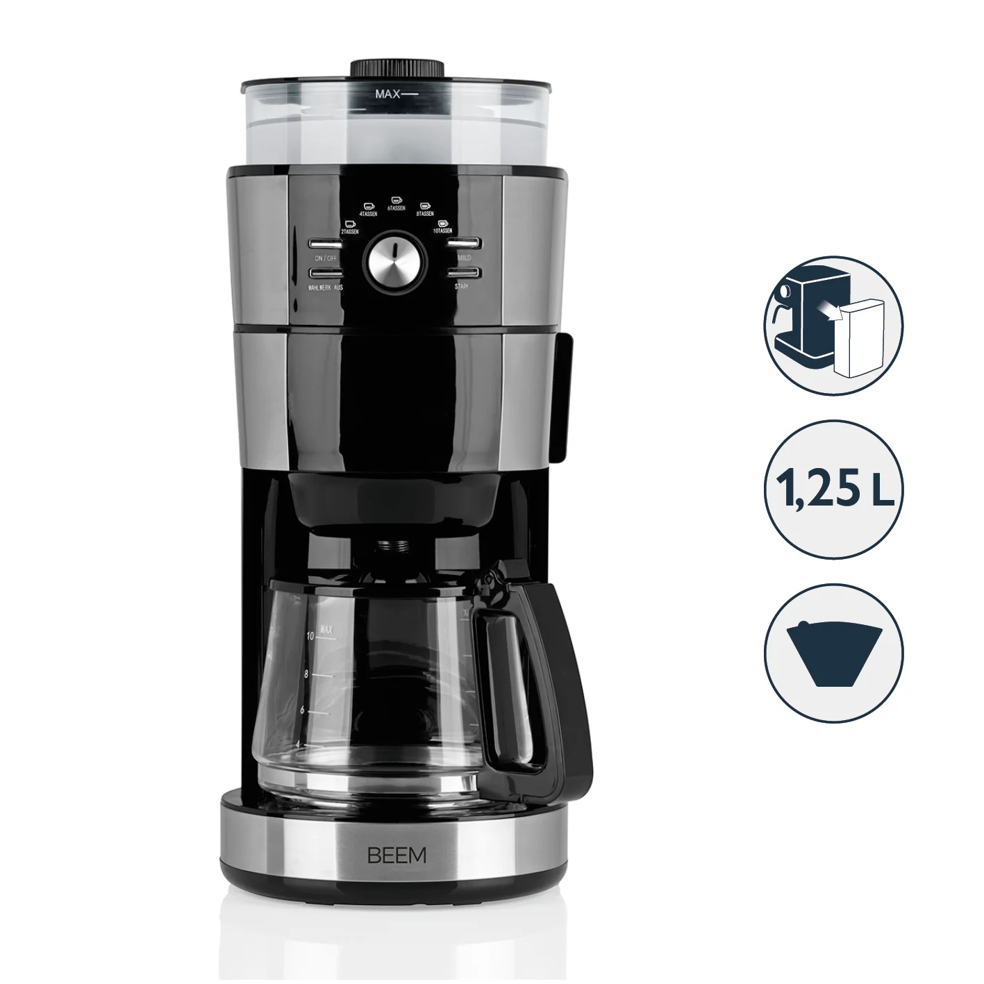 2025 FRESH-AROMA-INTENSE filterkaffemaskine med kværn – glaskande