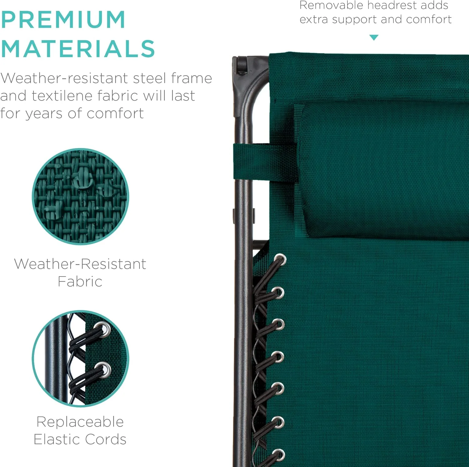 Bedste valg – Zero Gravity-lænestol til terrassen. Justerbar og foldbar udendørsstol med baldakin, nakkepude og sidebakke. Textilene – Påfugleblå