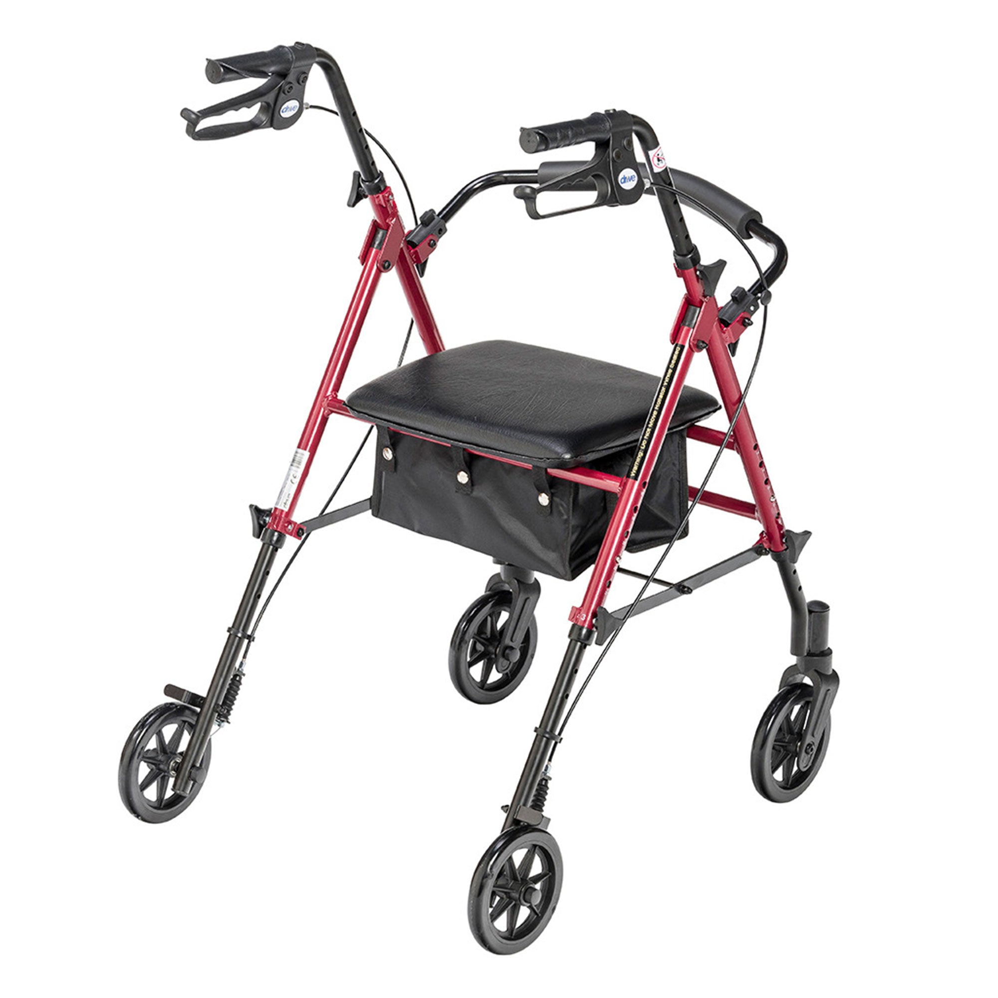 Déambulateur en aluminium réglable en hauteur avec roues de 15 cm, rouge – Drive Medical