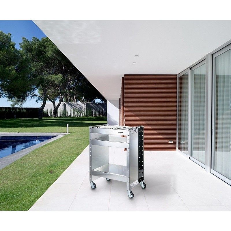 Clover Holzkohlegrill mit Rädern aus Edelstahl,