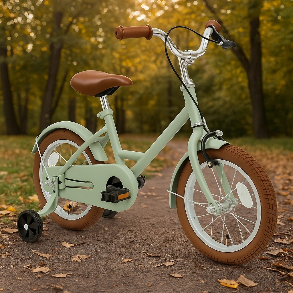 Vélo enfant 16 pouces en métal vert clair avec selle marron - MAPhavWy83yd