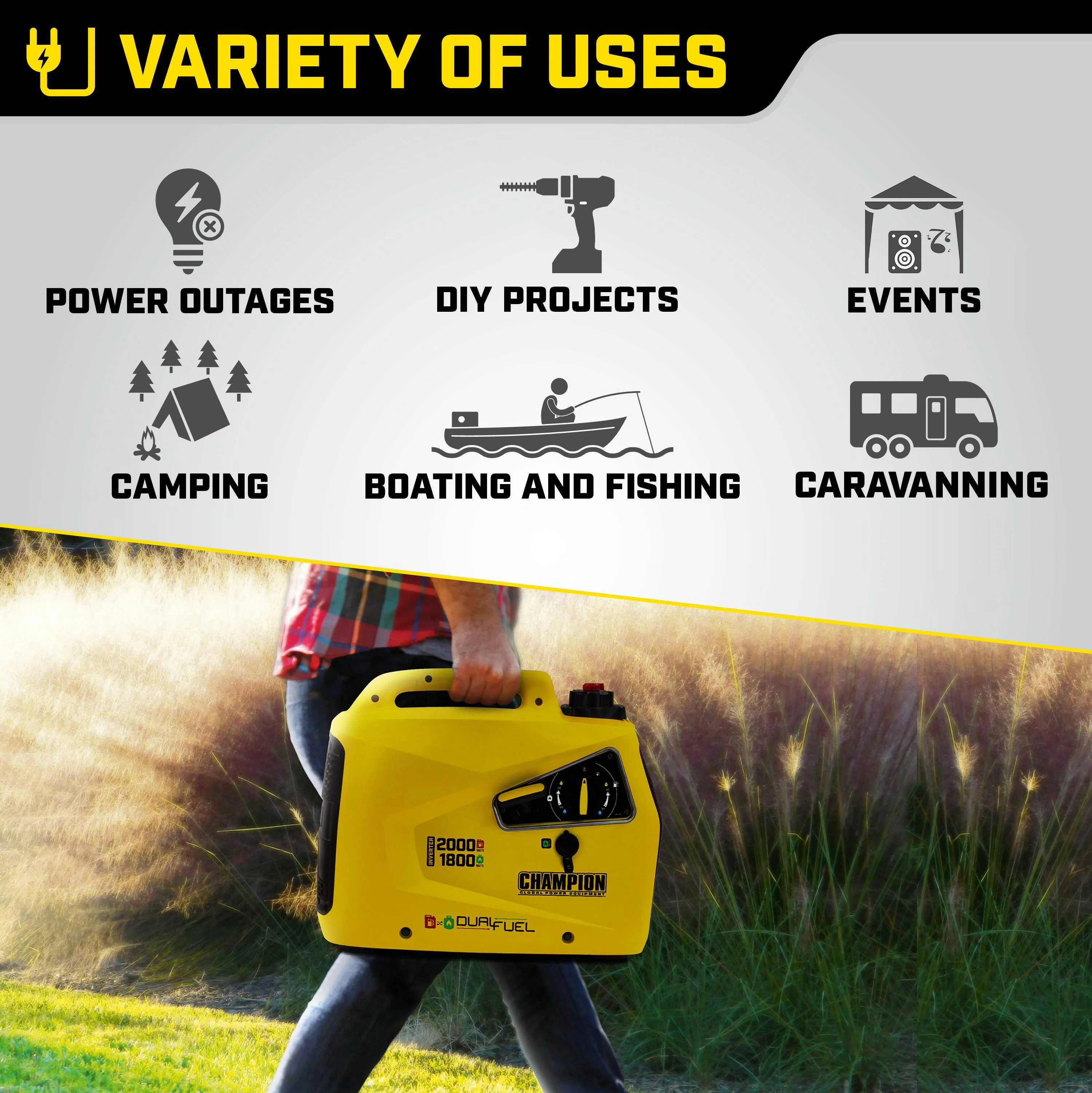 2025 CHAMPION 2000W – Générateur onduleur bi-carburant (essence/propane)