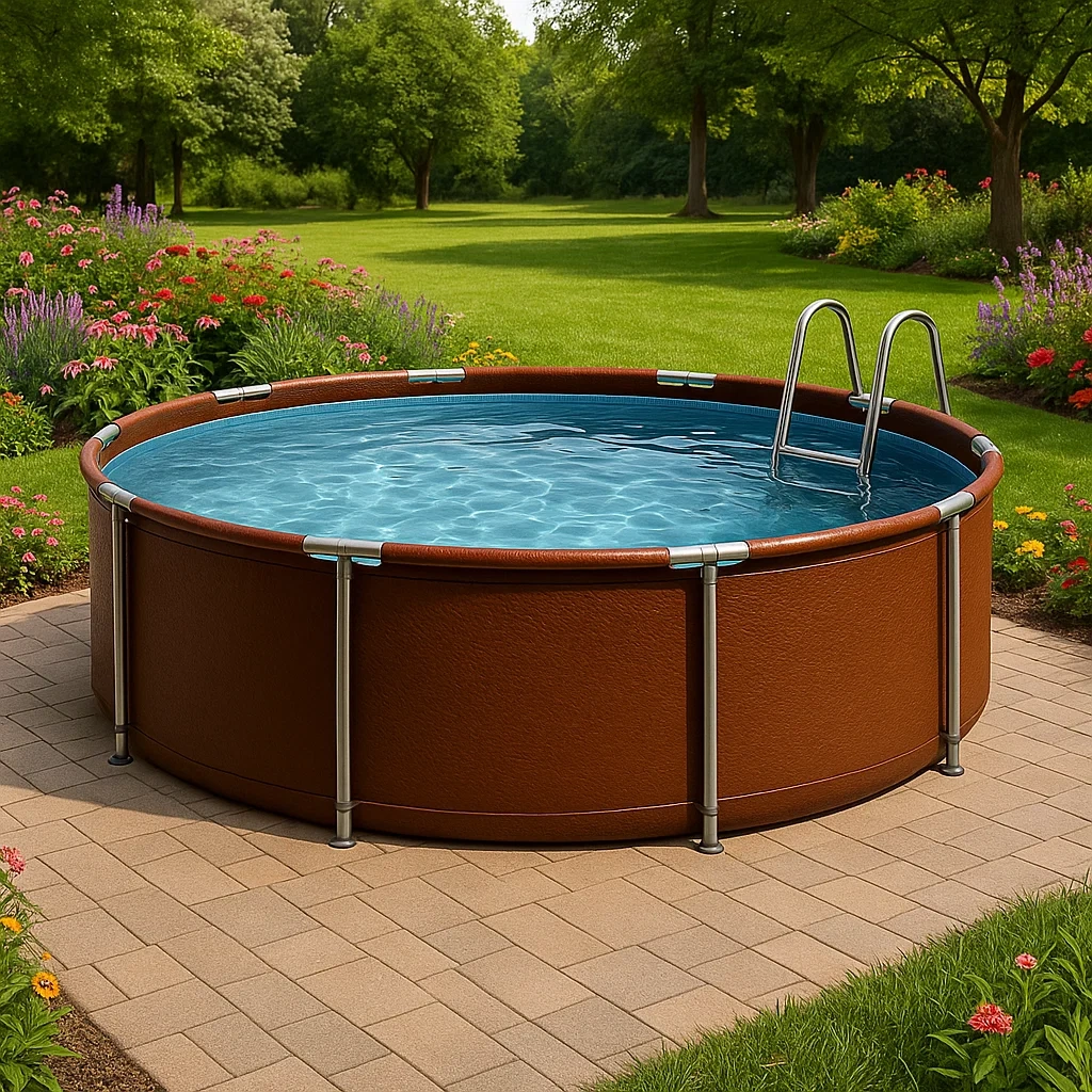 Piscine tubulaire ronde amovible en acier, 448 x 105 cm, couleur marron, avec filtre et échelle nxbIhQq280Zu