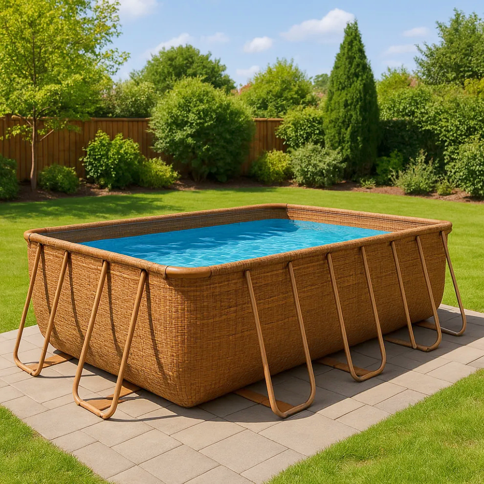 Piscine tubulaire rectangulaire hors-sol, rotin marron, métal et PVC, jardin et extérieur, 404 x 201 x 100 cm ceoVZxr655XN