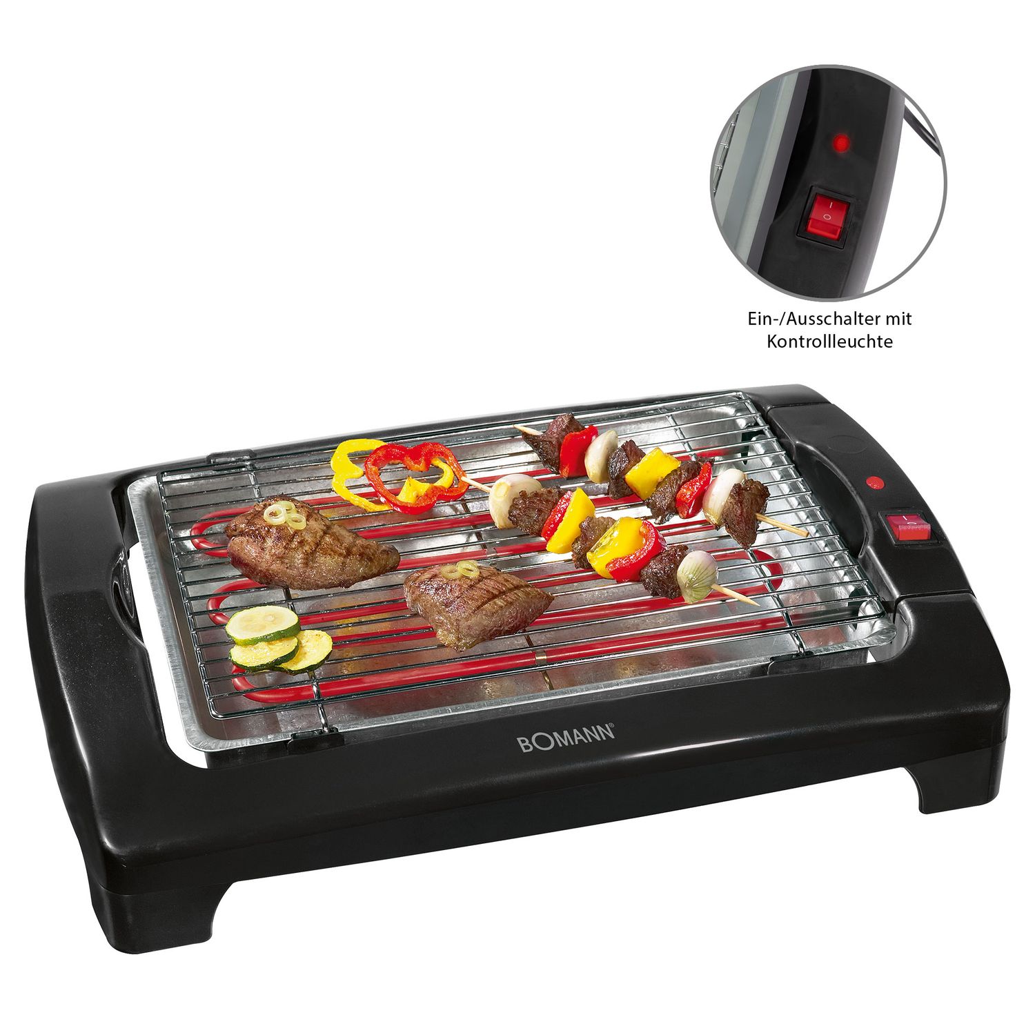 Bomann Bq 1240 – Elektrogrill mit verchromtem Grillrost, 35,5 x 24,5 cm, 2000 W, Schwarz