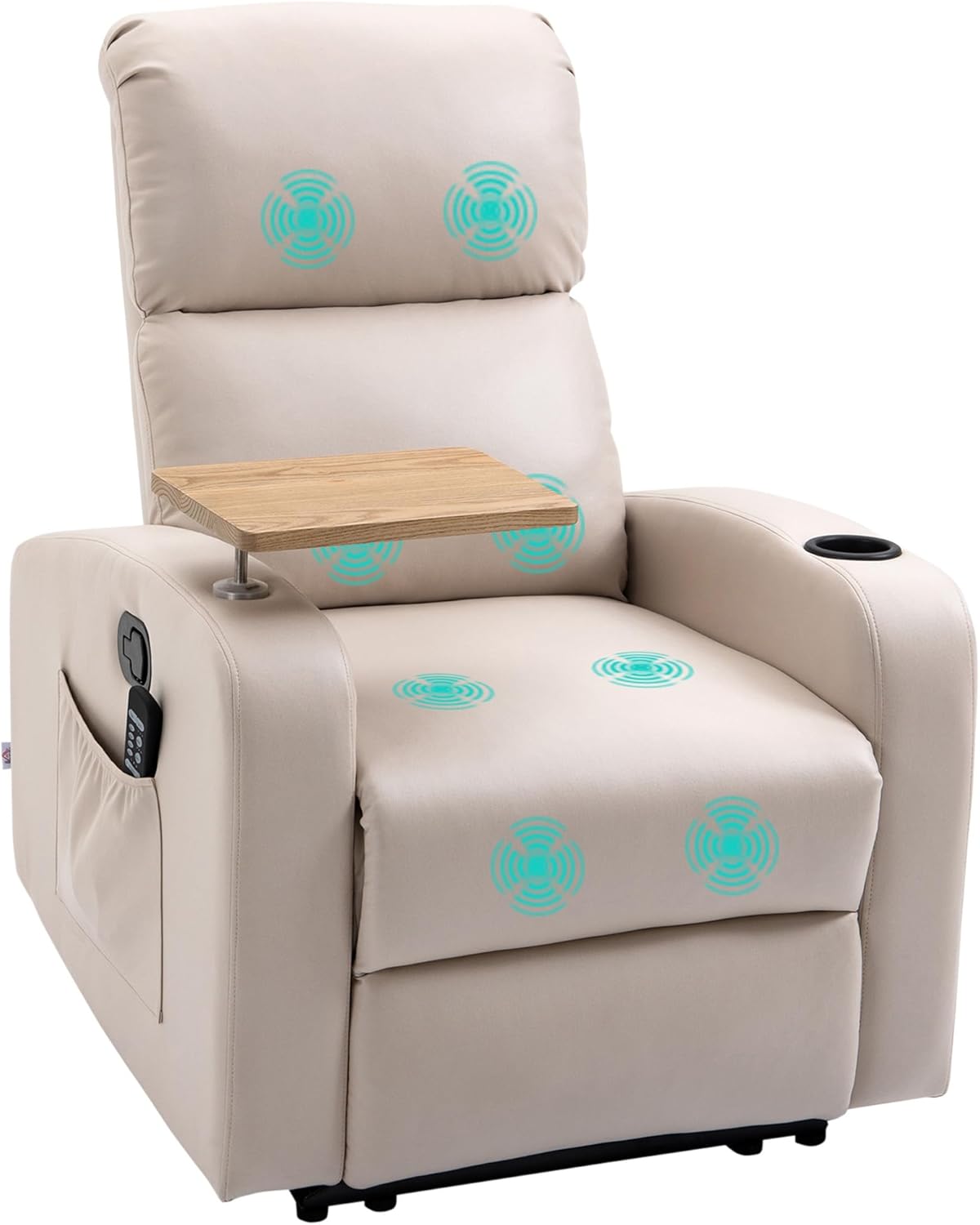 HOMCOM Massagesessel mit 8 Massagepunkten, elektrischer Verstellfunktion, Sofa mit 4 Liegepositionen (145°), Fernbedienung, Beistelltisch, 2 Seitentaschen und Getränkehalter, 77 x 93 x 105 cm, Beige