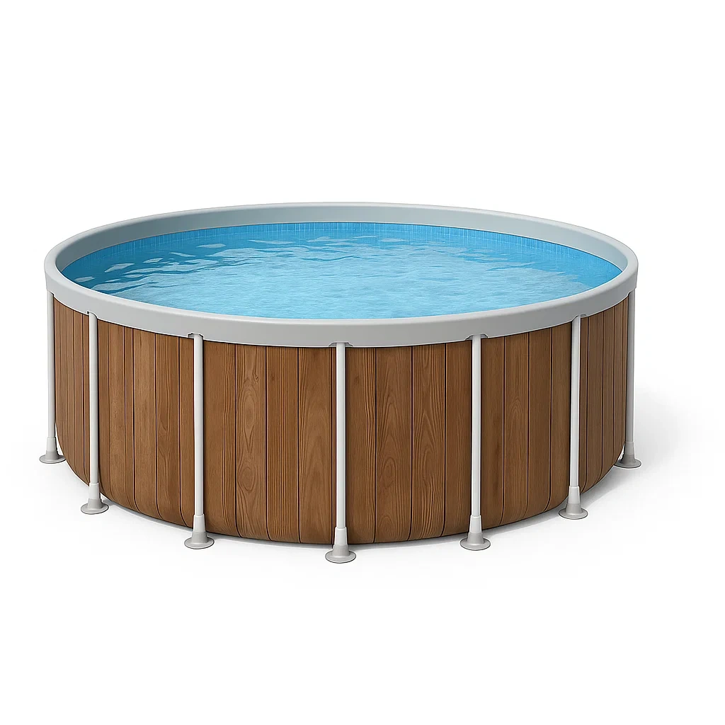 Piscine tubulaire ronde amovible en acier, 298 x 96 cm, couleur bois, avec filtre et échelle EjLdNZp244hy