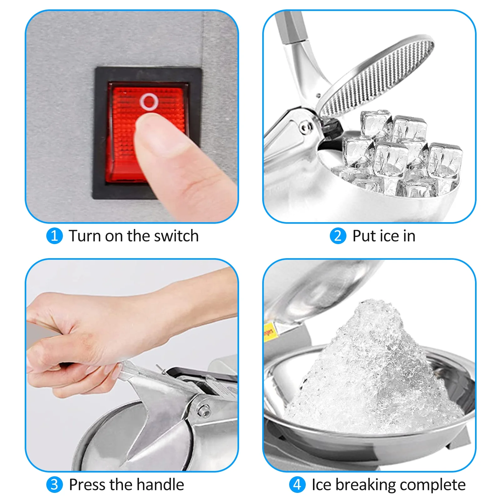 Ismaskine med dobbelt isknuser. Huiop Havou 300W isknuser.