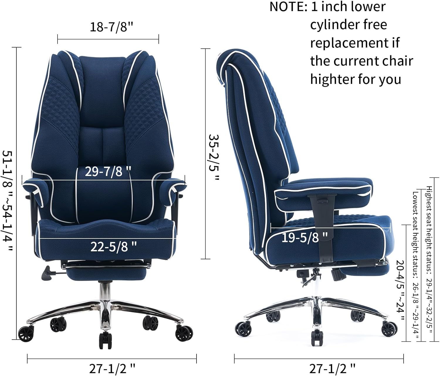 Hoher und breiter Bürostuhl für 181 kg, Chefsessel aus Leder mit hoher Rückenlehne und Fußstütze, ergonomischer Stuhl mit Lendenwirbelstütze zur Linderung von Rückenschmerzen (Beige)
