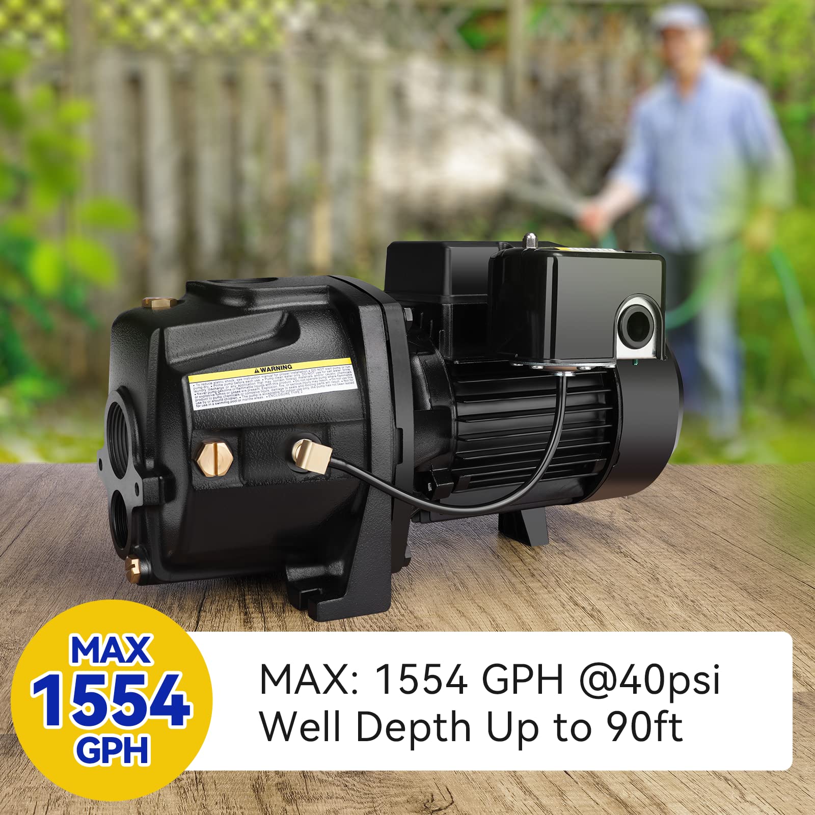 Pompe de puits convertible Acquaer 1 HP en fonte (2025) avec kit d'éjection – Pour puits peu profonds et profonds jusqu'à 7,6 ou 27,4 m. Tension : 115 V/230 V. Avec pressostat automatique.