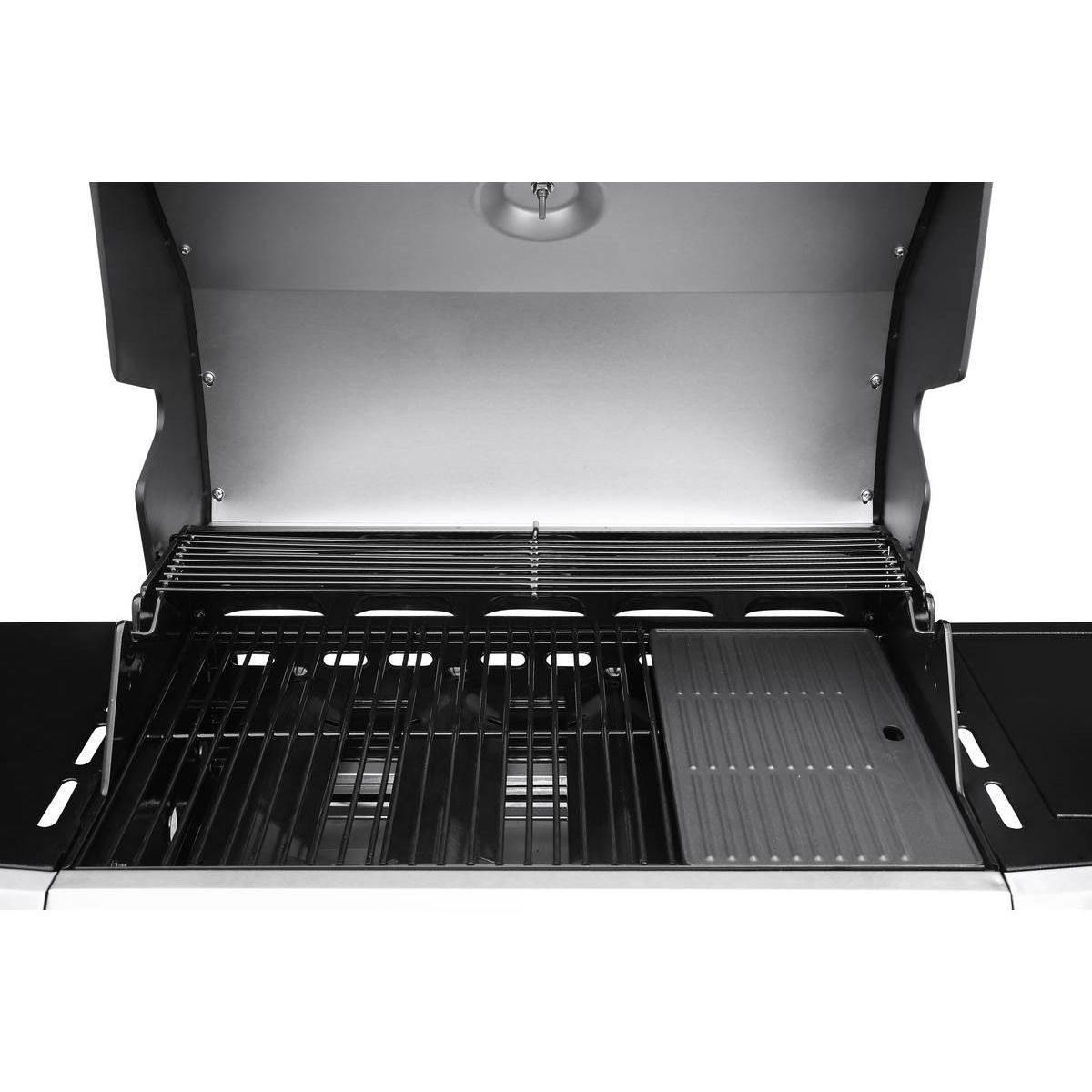 Gasgrill mit LED-Beleuchtung „Bingo 5“ – 5 Brenner (1 Seitenbrenner) – 15,2 kW + Schutzabdeckung – Silber