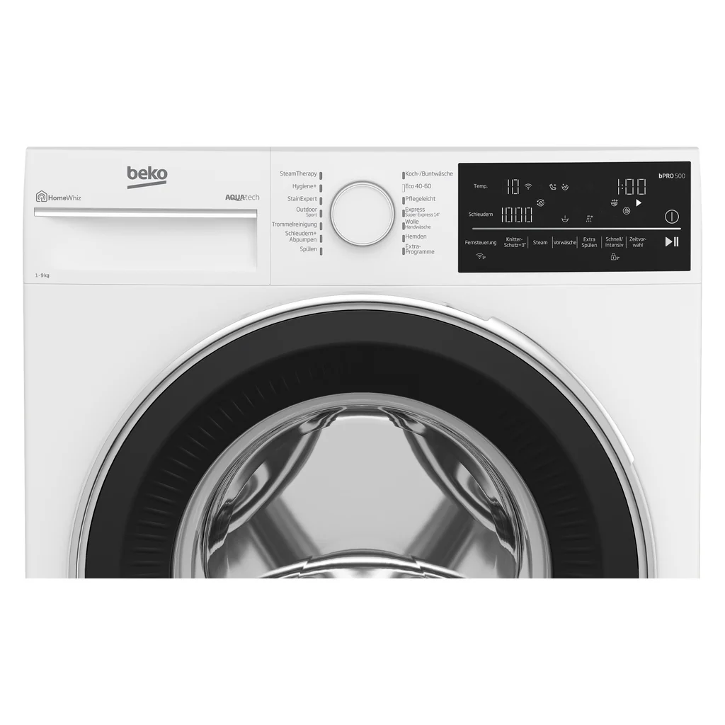Beko Waschmaschine Modell 2025 mit XL-Tür, Bluetooth und WLAN (Modell B5WFT89418W).
