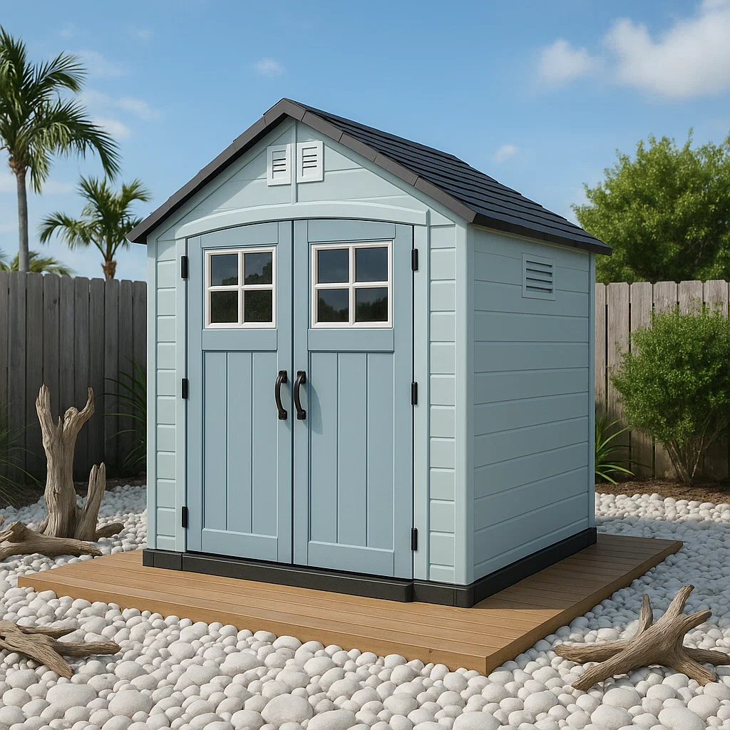 Abri de jardin en résine bleu clair et noire, pour usage extérieur, 185 x 160 x 215 cm zUiKhpO201Mh