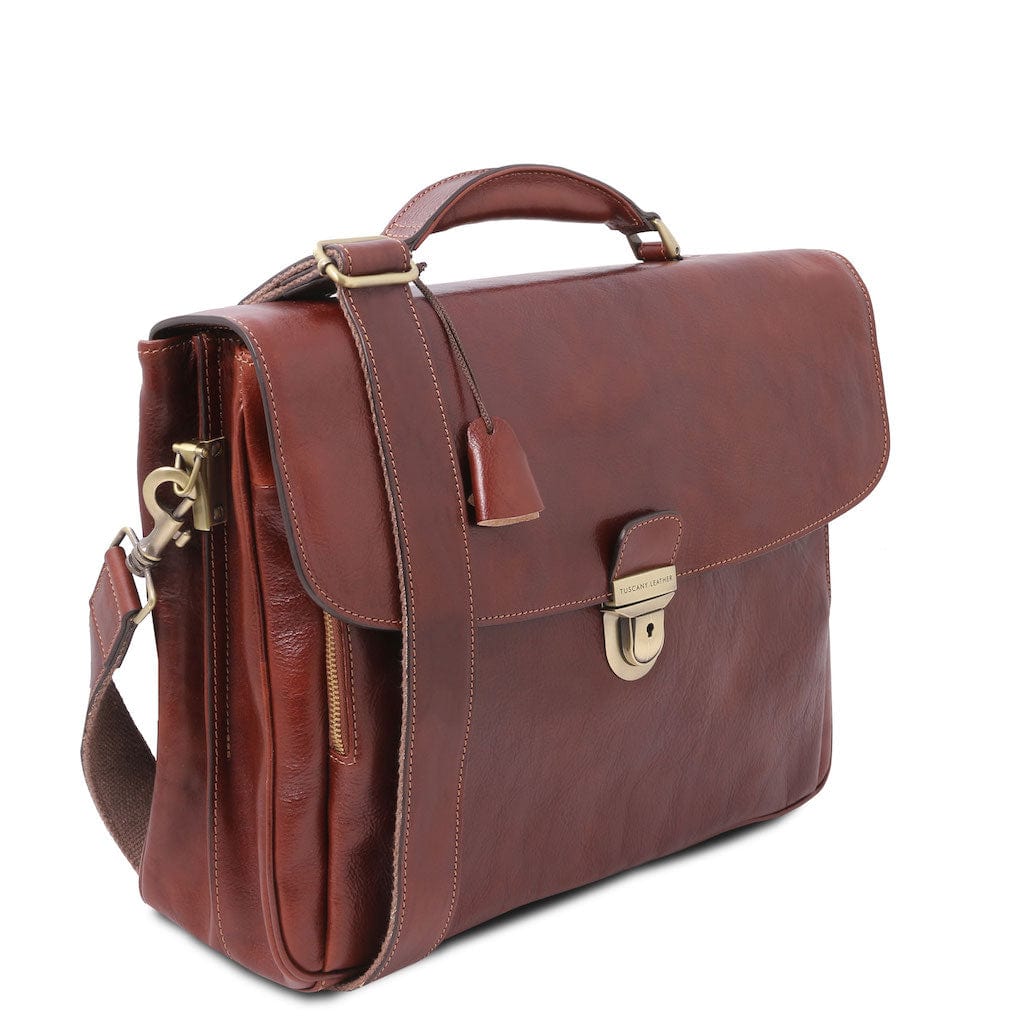 Alessandria - Matte leather multi compartment laptop briefcase | TL142067