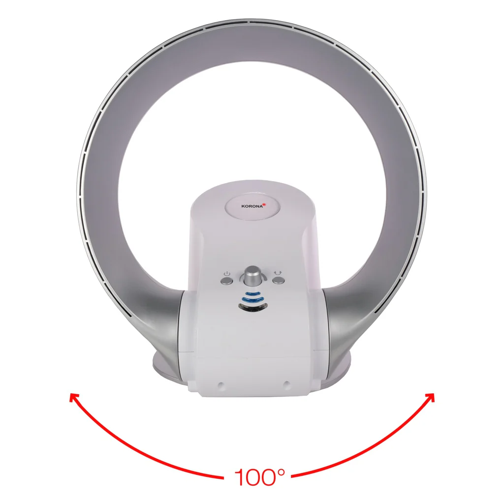 Korona 81008, 2025, blattloser Wand- und Tischventilator. 26 W. Silber und Weiß.