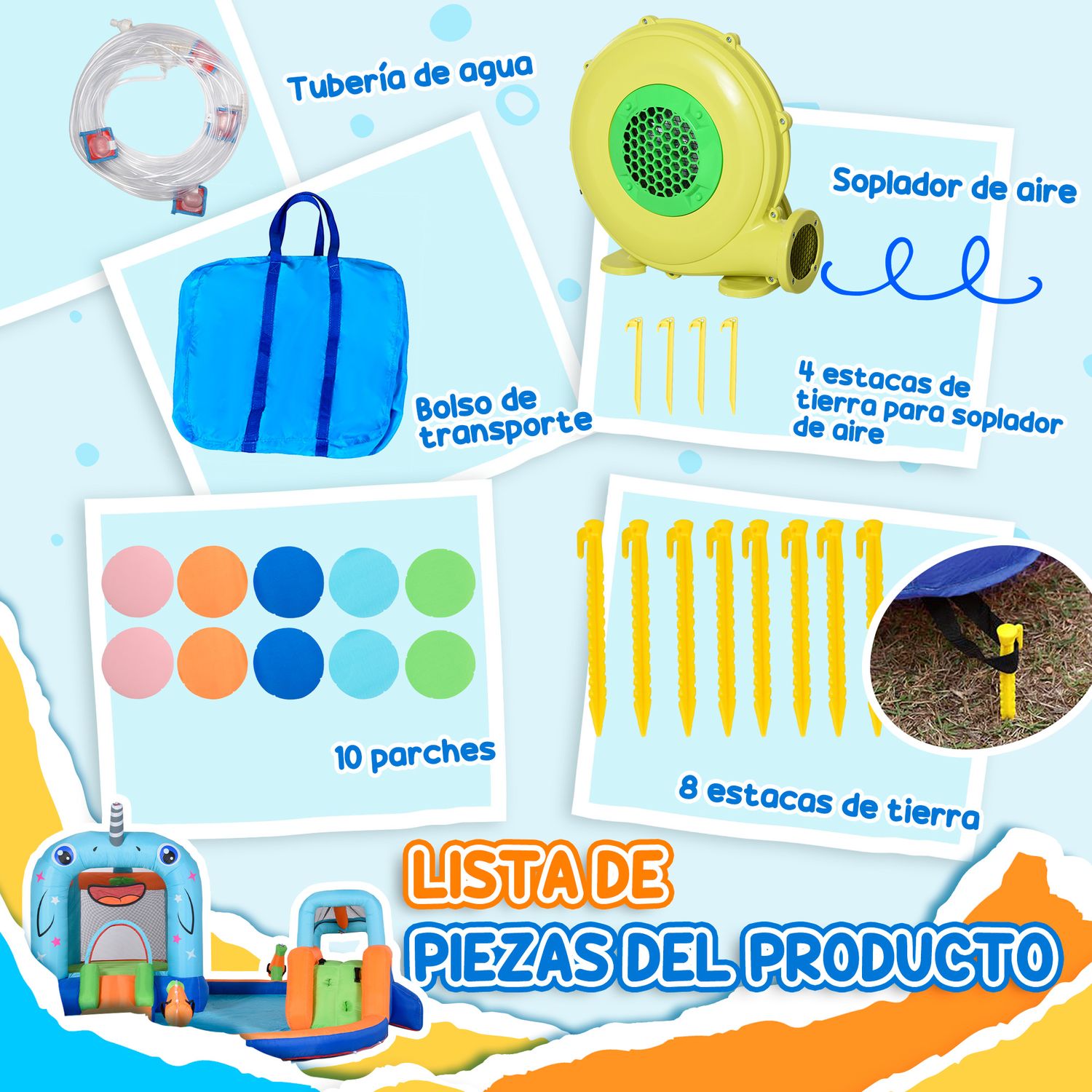 Aufblasbare Burg von Outsunny mit Rutsche, Trampolin und Pool (mehrfarbig)