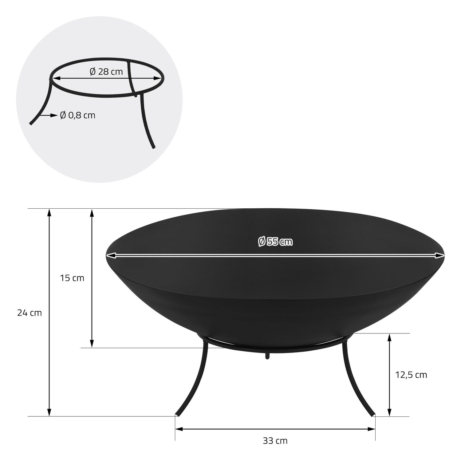 Feuerstelle aus Stahl mit Dreibein für Grillabende