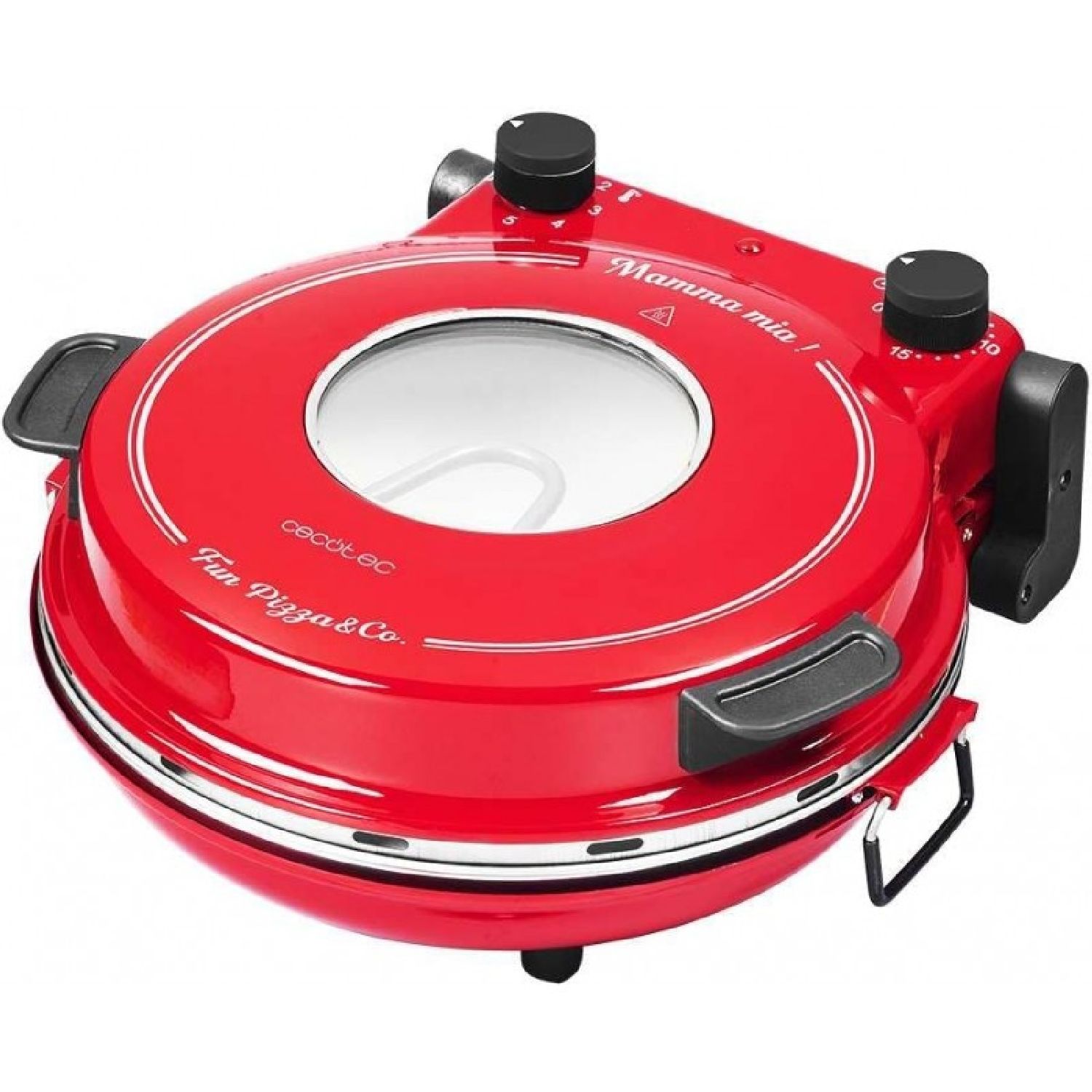 Fun Pizza&co Mamma Mia Vista Elektrogrillofen für Pizza, 1200 W, 15-Minuten-Timer, Maximale Temperatur von 420ºc in 3 Minuten, Sichtfenster, Steinplatte.