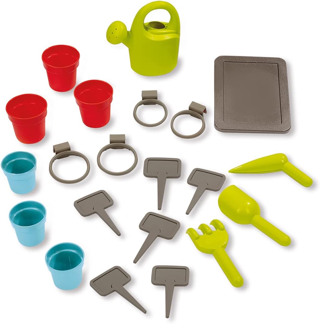 Smoby Life Gartenhaus – Kinder-Spielhaus zum Gärtnern – Inklusive Pflanzgefäß, Vogelfutterhaus, Werkzeug und Zubehör – UV-Schutz – Recyceltes Material – Ab 2 Jahren (7600810408)