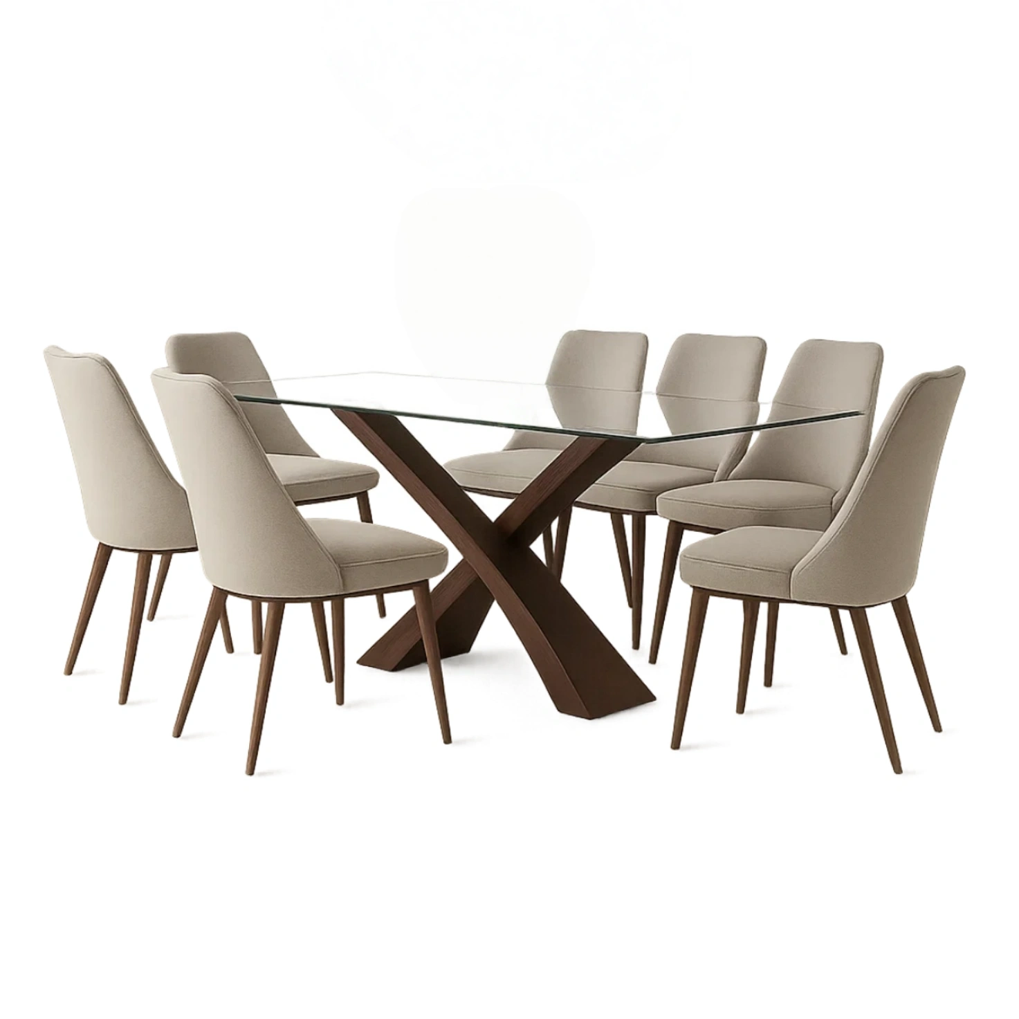 Ensemble de salle à manger, 7 places, bois et verre trempé, beige, rectangulaire, fixe, table 180x90x75 cm, chaise 45x55x85 cm, intérieur - f6gIf2Kdo8j1