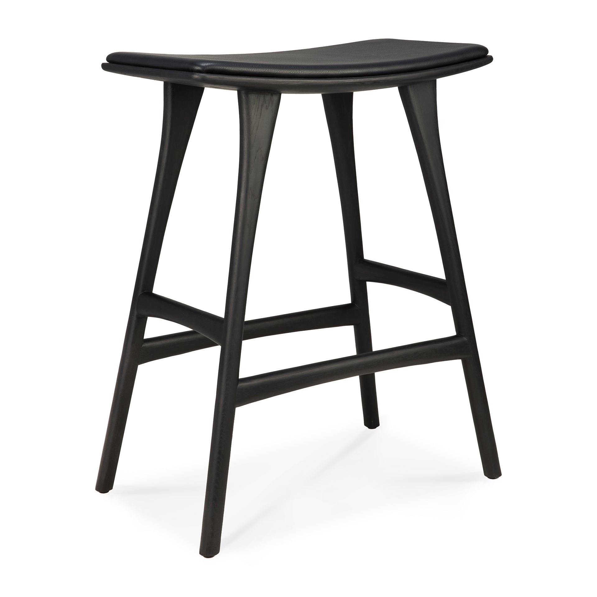 Taburete de mostrador Osso - Negro con asiento de cuero