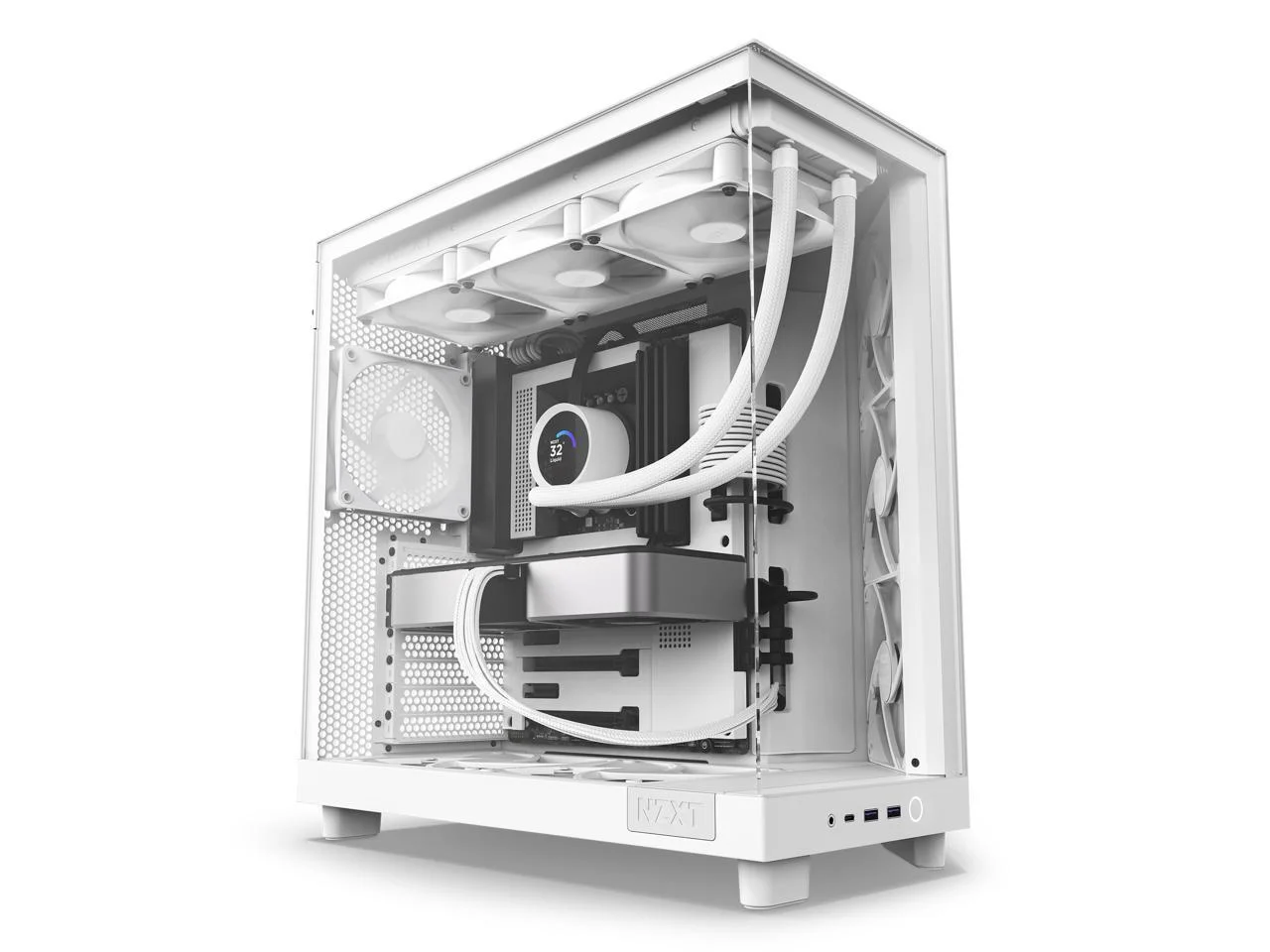 2025 NZXT H6 FLOW - Kompakt dobbeltkammer-midtower-kabinet med airflow. Hvid. CC-H61FW-01