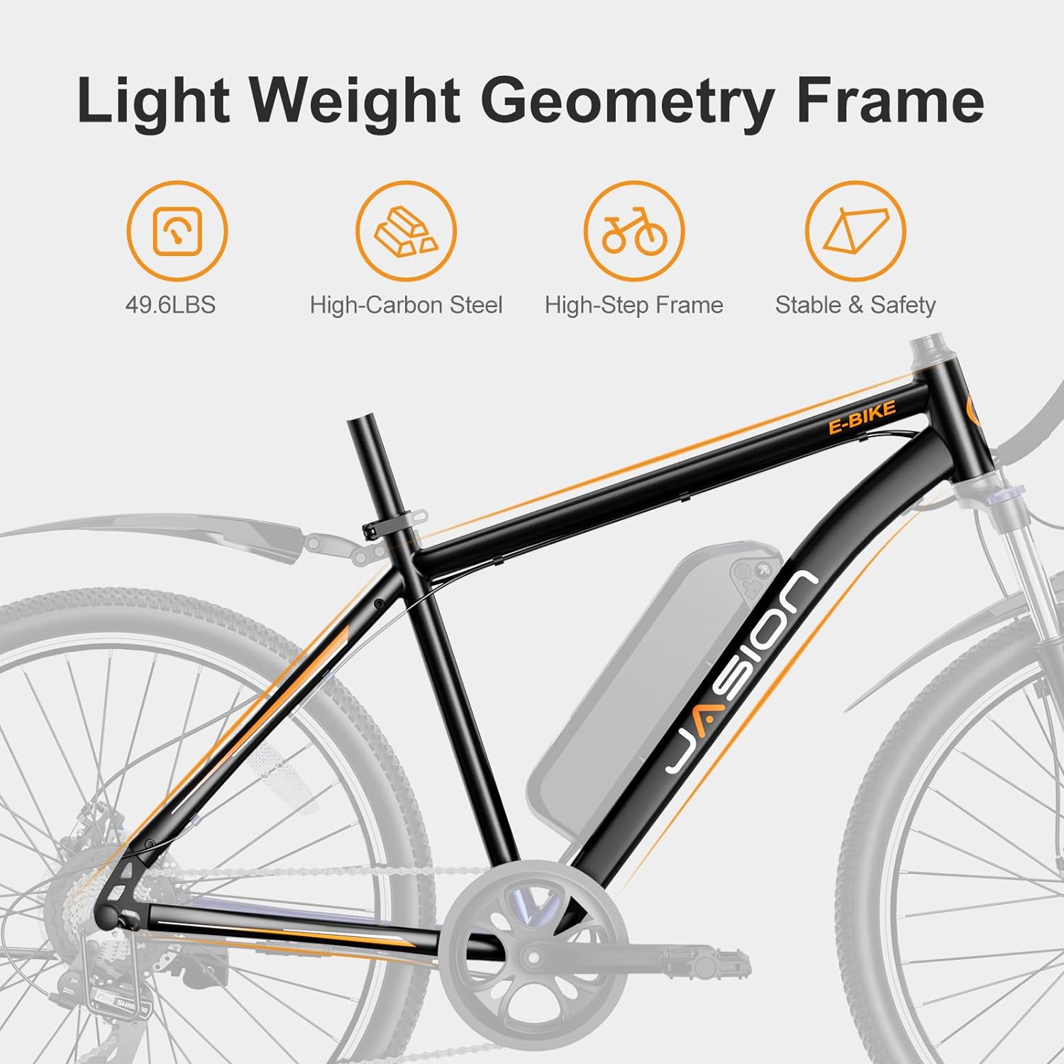 Vélo électrique Jasion EB5 pour adultes avec batterie amovible de 360 ​​Wh, 64 km, 32 km/h, VTT électrique de ville avec moteur de 350 W, 7 vitesses, pneus de 26 pouces et suspension avant.