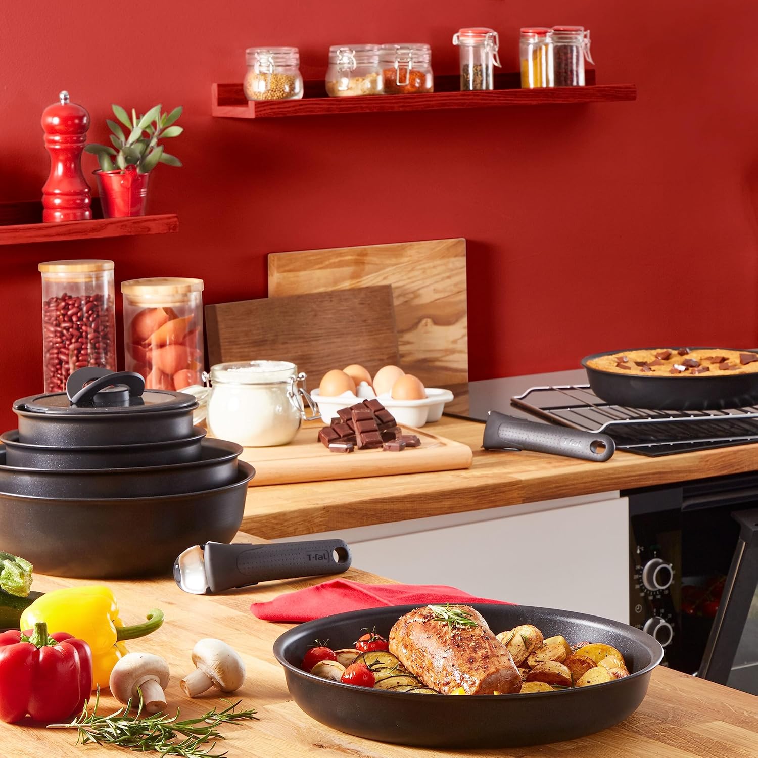 Tefal Ingenio Unlimited On – 3er-Set Töpfe (16/18/20 cm) + abnehmbarer Griff | Induktionsgeeignet, antihaftbeschichtet, mit Titanbeschichtung, Thermo-Signal, PFOA-frei, spülmaschinen- und ofenfest