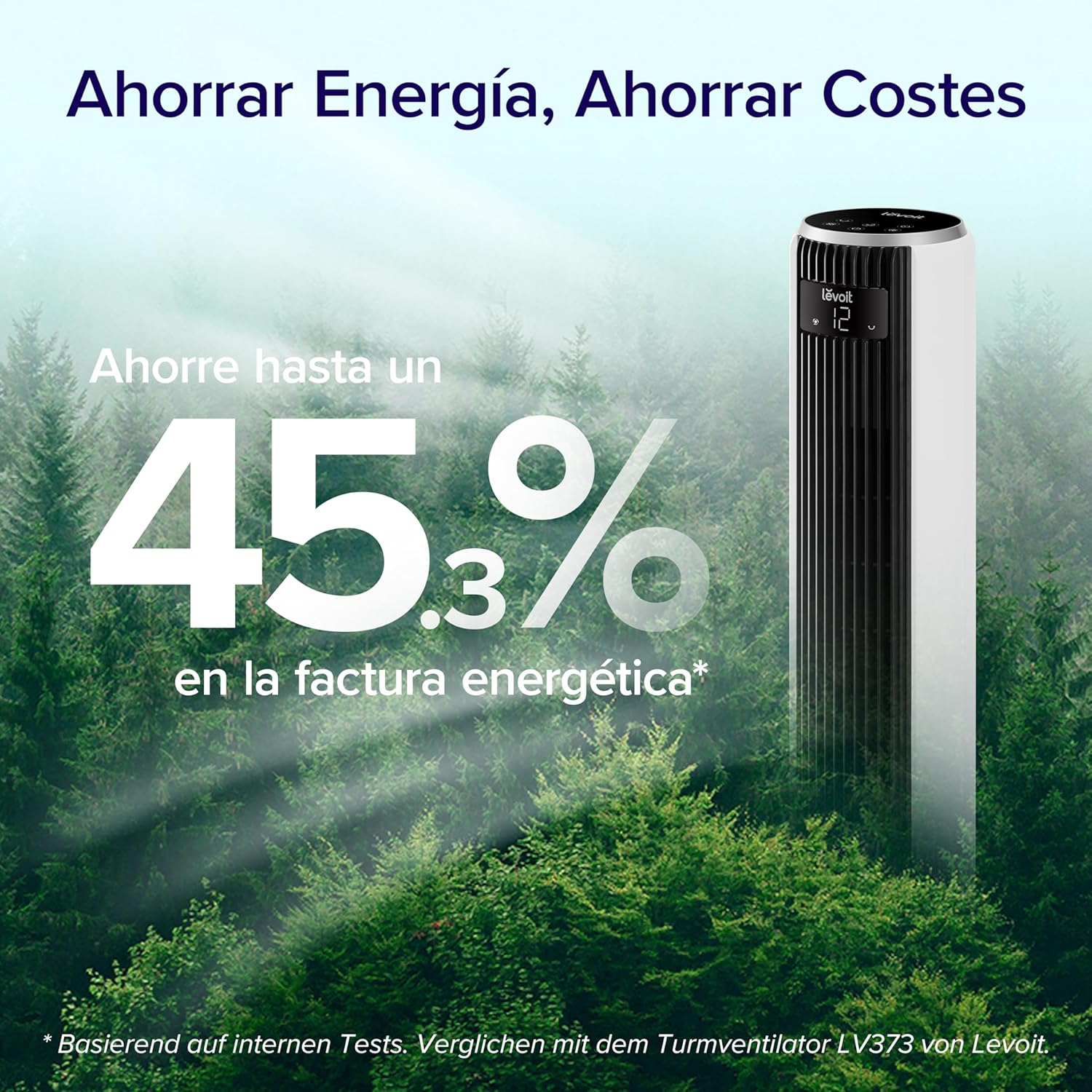 Ventilateur tour LEVOIT 20 dB avec télécommande, moteur CC 7,9 m/s, ventilateur silencieux 26 W avec mode veille, 4 modes et 12 vitesses, minuterie 12 h, affichage LED, oscillation à 90°, blanc