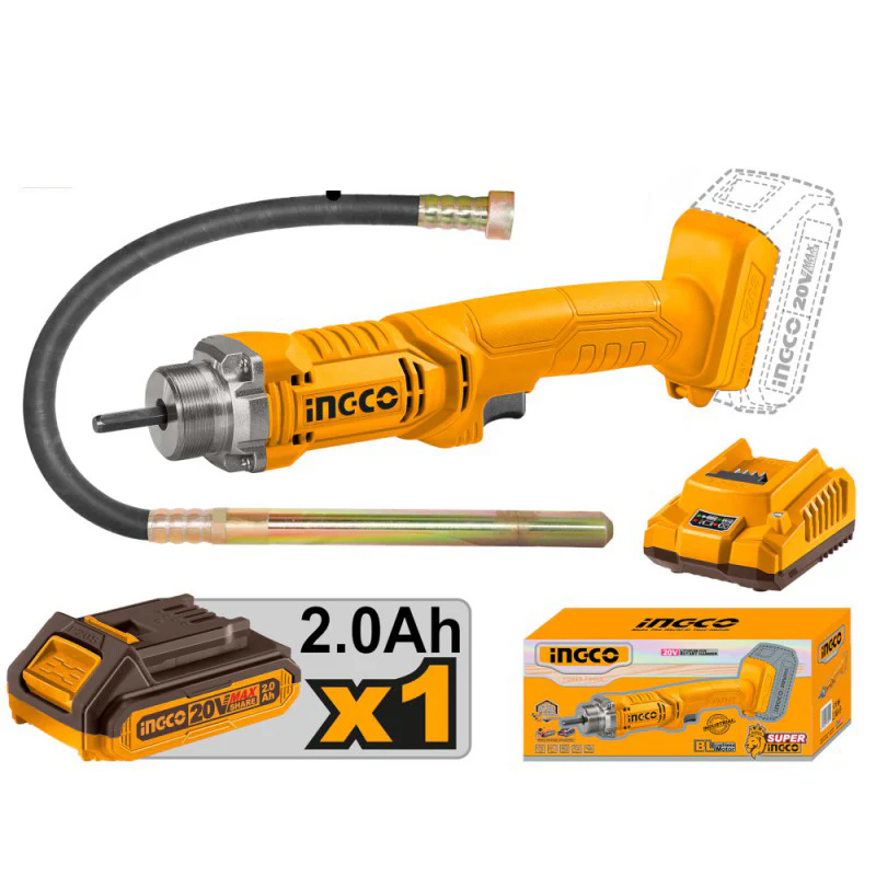 Vibrateur à béton sans fil INGCO 20V (2025) avec 2 batteries et chargeur
