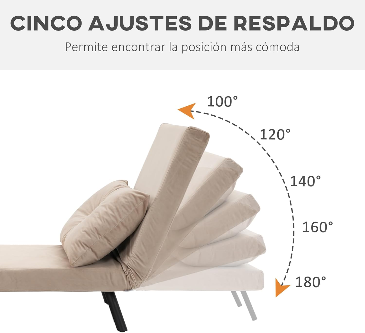 HOMCOM Schlafsofa, 2-Sitzer, Klappsofa, Samtbezug, 5-fach verstellbare Rückenlehne und gepolsterte Kissen, für Büro, Schlafzimmer, Wohnzimmer, 102 x 73 x 81 cm, Beige