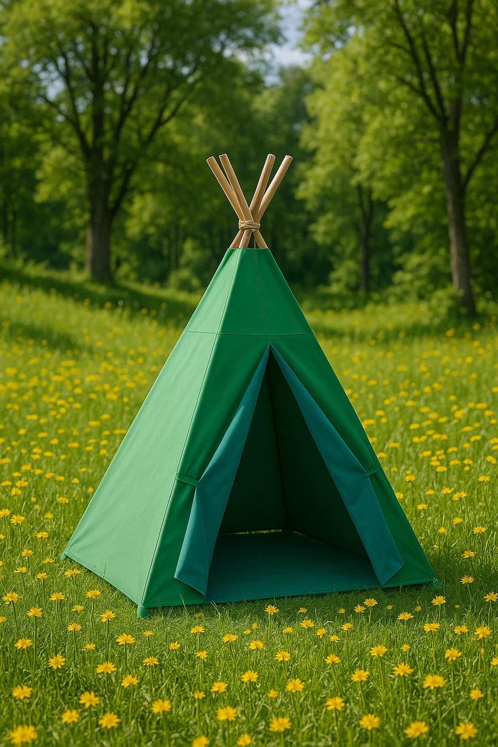 Tipi pour enfants en tissu vert et bois, 120×120×150 cm KMPEEXv147tv