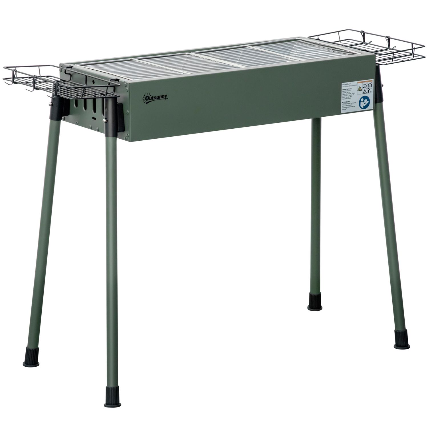 Edelstahl-Holzkohlegrill, Metall, 94 x 39 x 70 cm, Farbe: outsunny.green