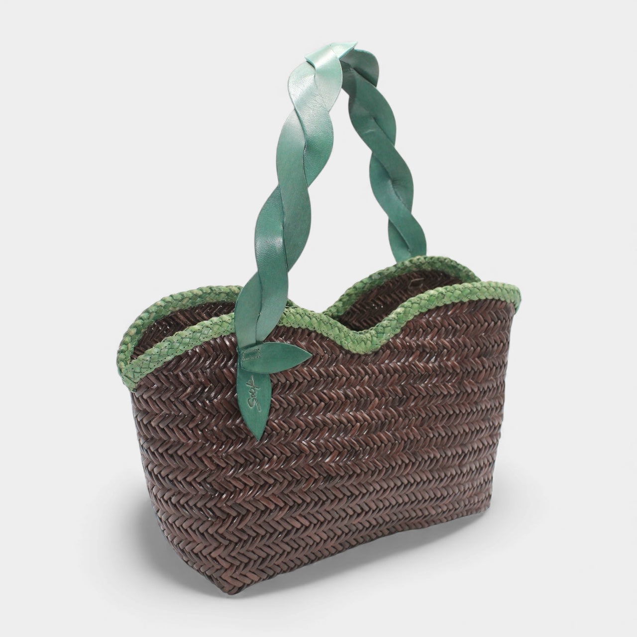 Léafa - Handwoven Leather Shoulder Bag | Green & Coffee
