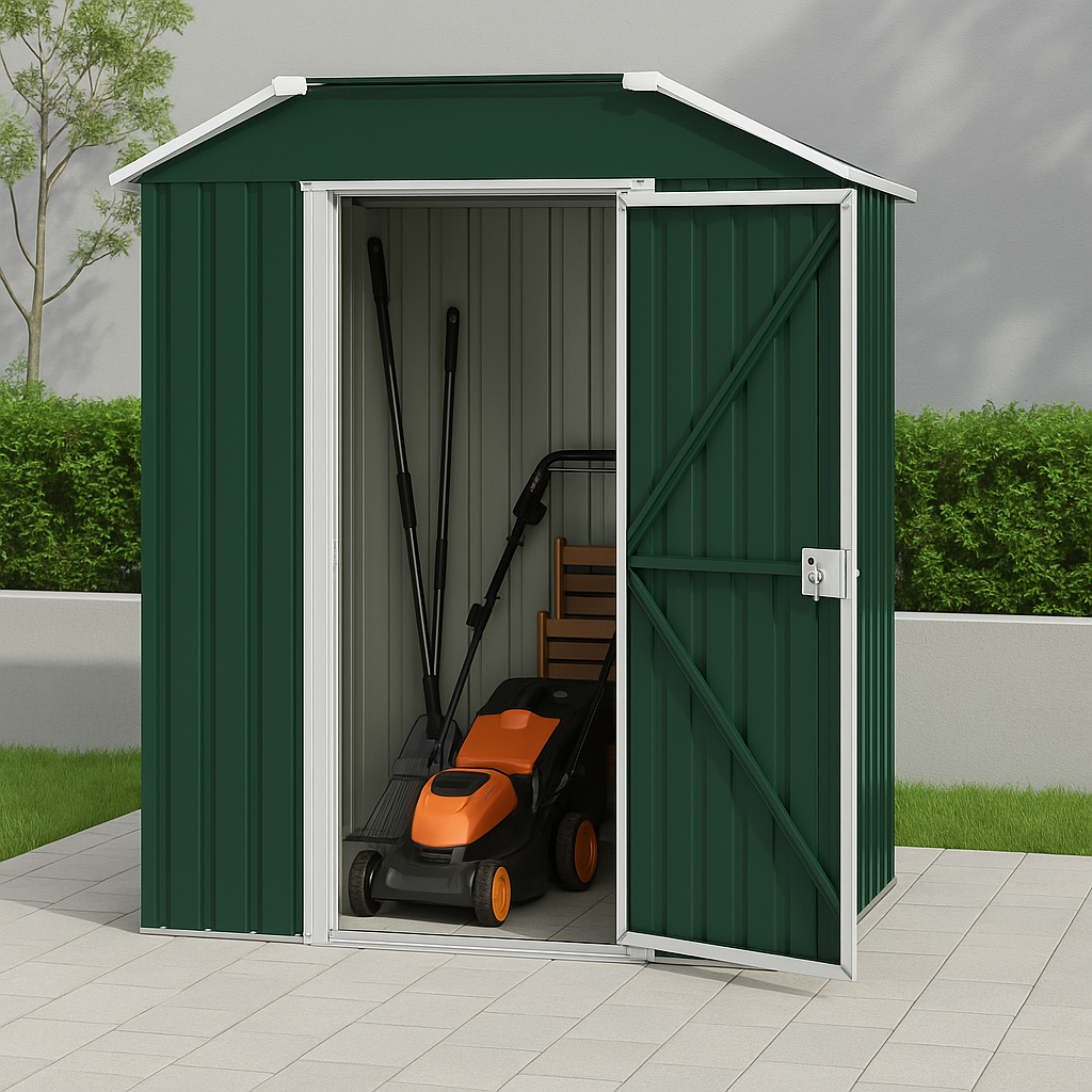 Abri de jardin en métal vert, acier, rangement extérieur, 150 x 103 x 190 cm