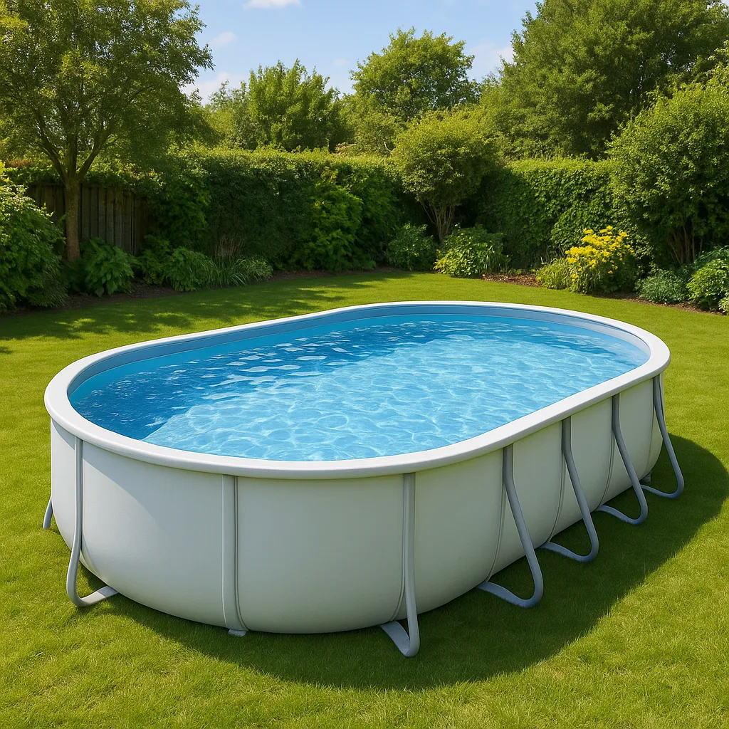 Piscine tubulaire ovale hors-sol, blanc glacier, métal et PVC, pour jardin et extérieur, 488 x 305 x 107 cm IVZGCTR619mL