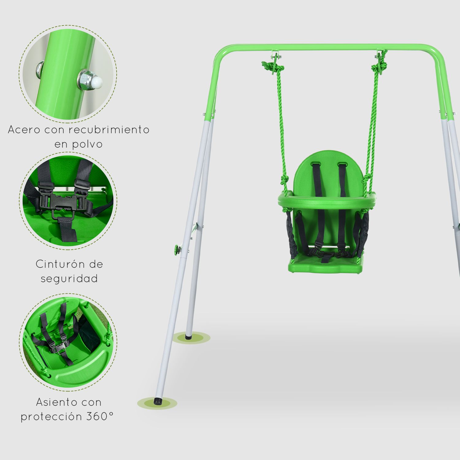 Outsunny grüne Stahl-Kinderschaukel mit Sicherheitsgurt