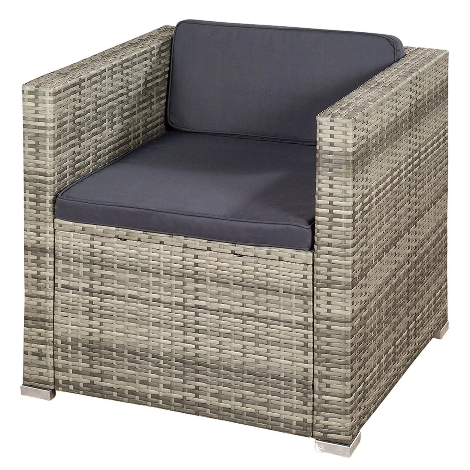 Ensemble de jardin en résine tressée Punta Cana M 2025, noir avec coussins gris