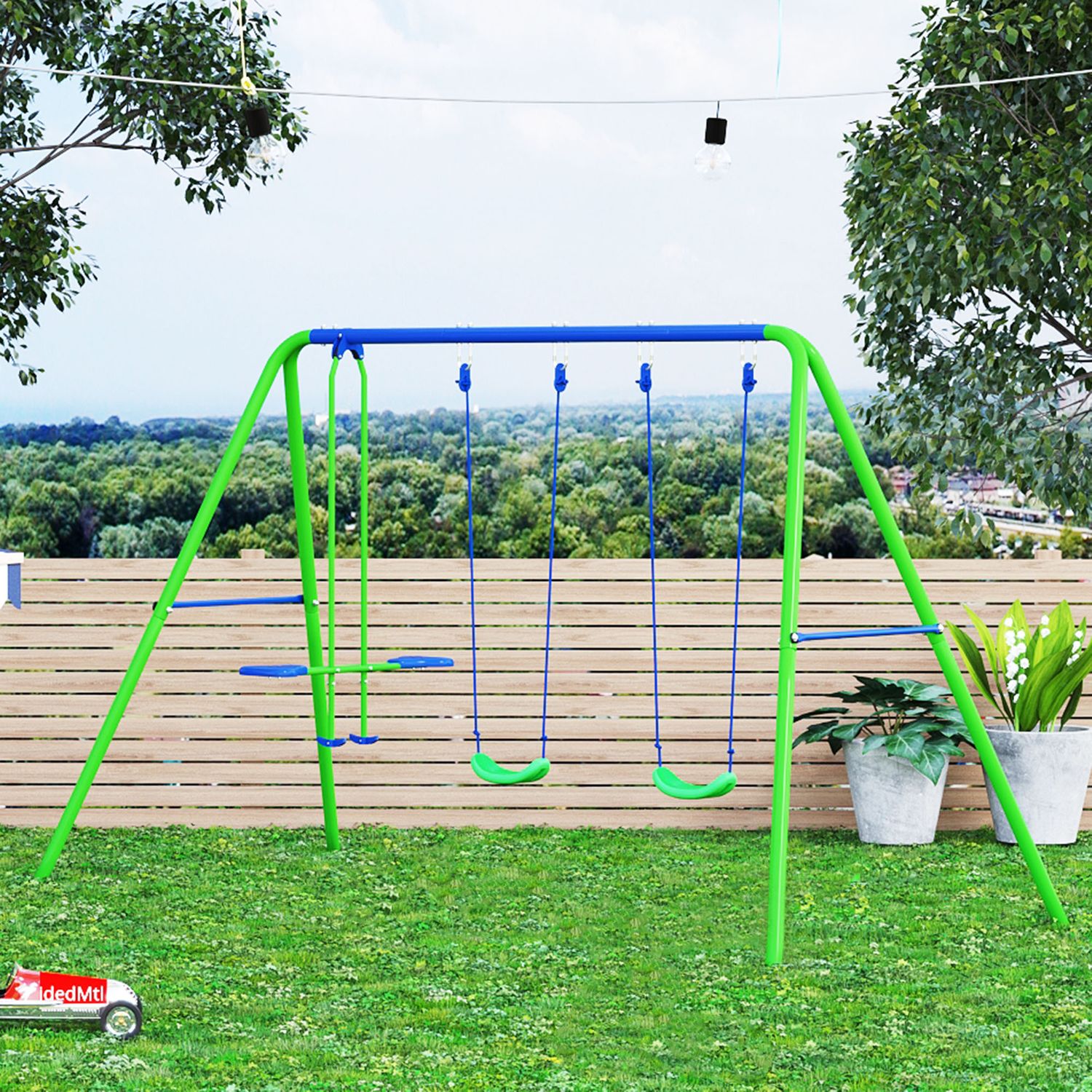 Outsunny Metall-Gartenschaukelset aus Polyethylen, 280 x 140 x 178 cm, Grün