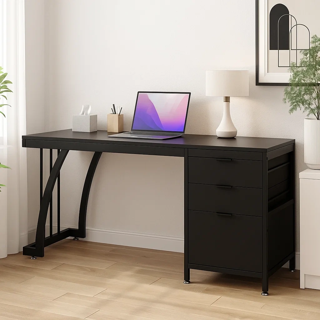 Bureau moderne à 3 tiroirs et structure métallique, 120 x 60 x 75 cm - orzclXj300JC