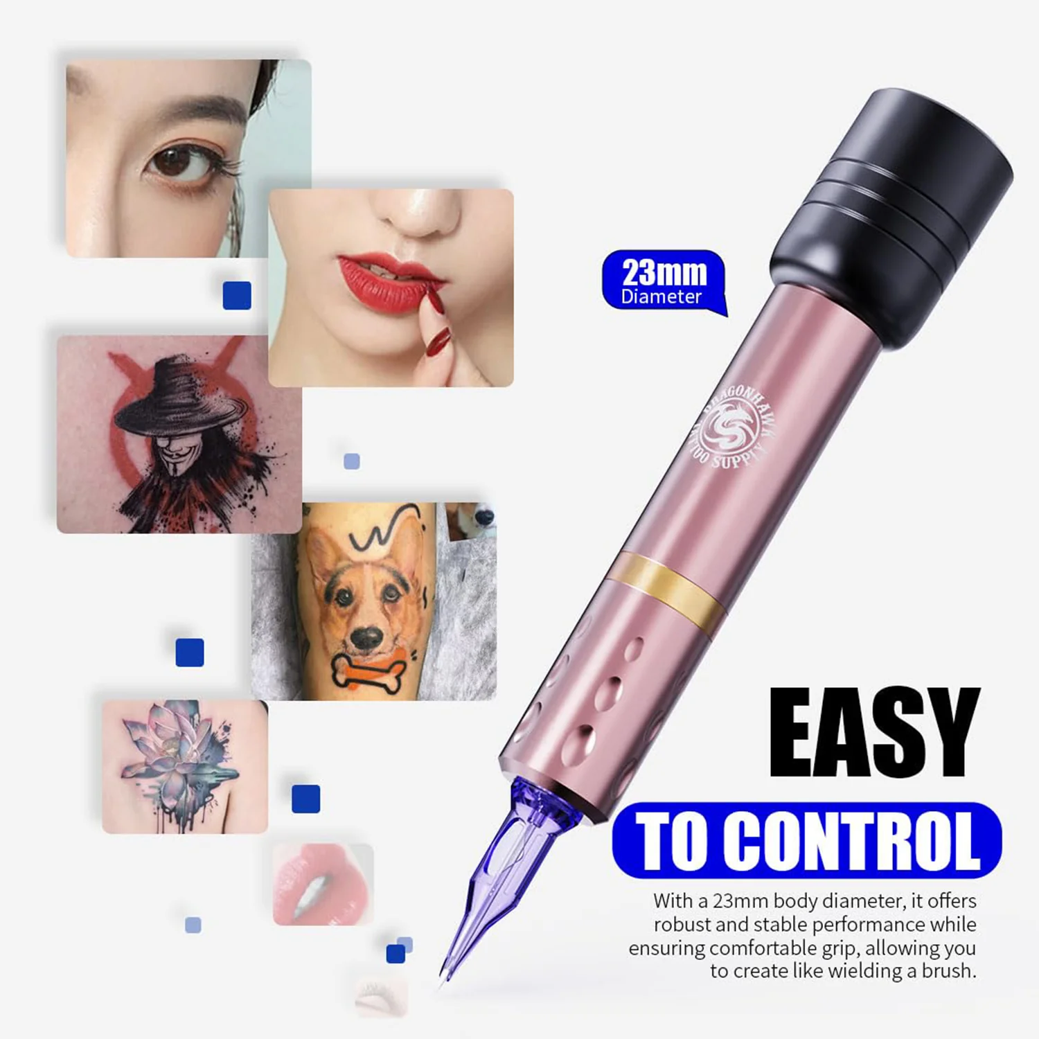 Stylo de tatouage Dragonhawk S6 Pro avec kit de batterie sans fil