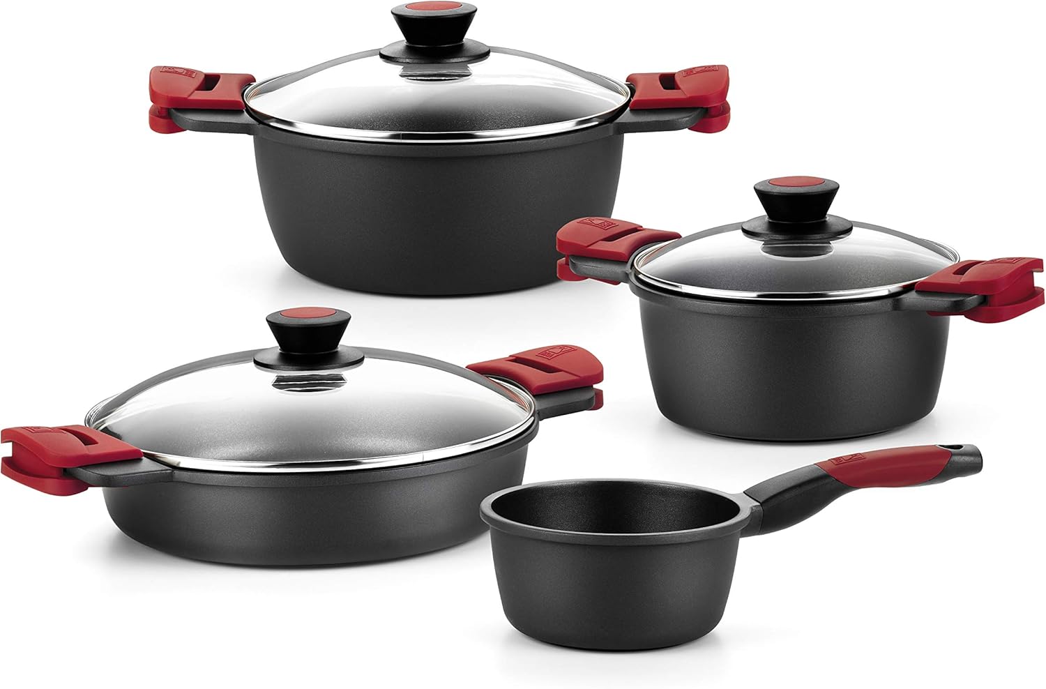 BRA Premiere 9-teiliges Antihaft-Kochgeschirr-Set aus Aluminiumguss, inklusive abnehmbarer Griffe, PFOA-frei, geeignet für alle Herdarten und Backöfen