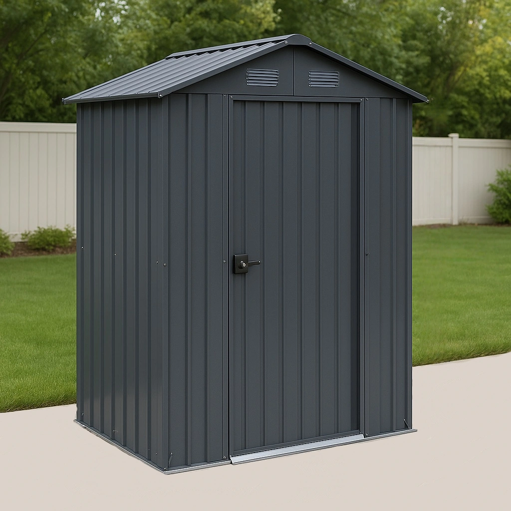 Abri de jardin en métal gris, rangement d