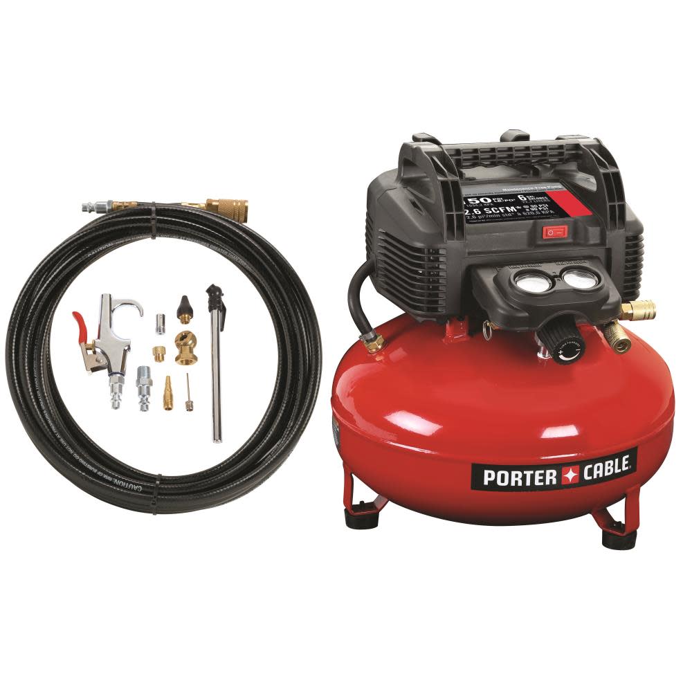 2025 Porter Cable oliefri luftkompressor, 6 gallon, 150 PSI, pandekagestil