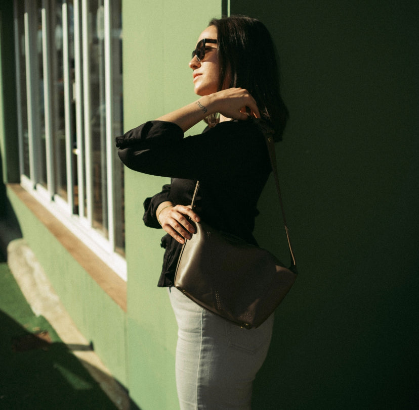 Evy - Genuine Leather Pouch Shoulder Bag - Taupe