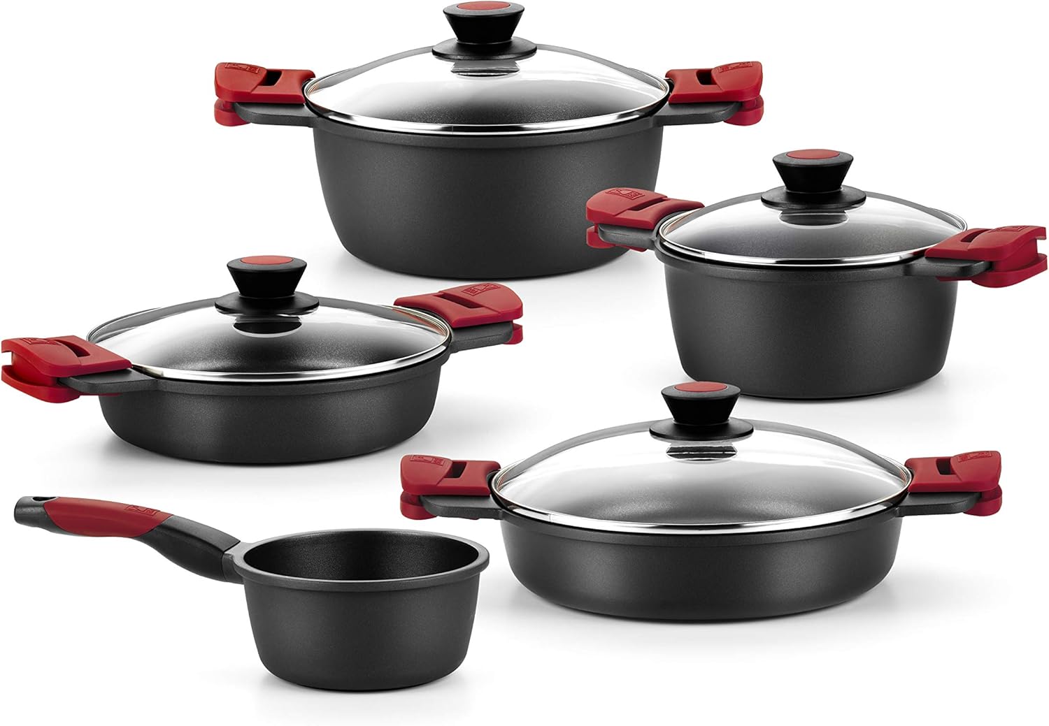 BRA Premiere 9-teiliges Antihaft-Kochgeschirr-Set aus Aluminiumguss, inklusive abnehmbarer Griffe, PFOA-frei, geeignet für alle Herdarten und Backöfen